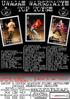 WARSZTATY TANECZNE HIP HOP, NEW STYLE, HOUSE Z TOP TOYS!!! SASZA, CINEK I BAGIETA!!!