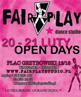 Open Days ( zajęcia za Free !! ) w studio Fair Play Wawa