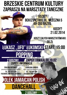 Brzeg - warsztaty popping  & dancehall - Łukasz Ufo Łukomski i Olek Jamaican Polish