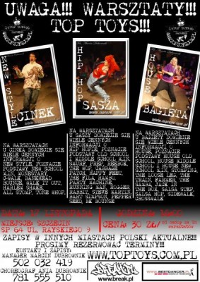 WARSZTATY TANECZNE HIP HOP, NEW STYLE, HOUSE Z TOP TOYS!!! SASZA, CINEK I BAGIETA!!!