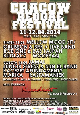 Cracow Reggae Festival 2014 /m.in. Mellow Mood, Grubson, Jamal, Bob One & Bas Tajpan i inni!