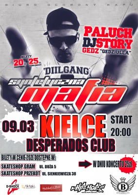 B.O.R.Records, DiiL Gang, Desperados Club i Hip-Hop.pl zapraszają na premierowy koncert Symtetycznej Mafii w Kielcach.
